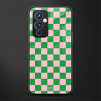 pink & green check pattern back phone cover | glass case for oneplus 9