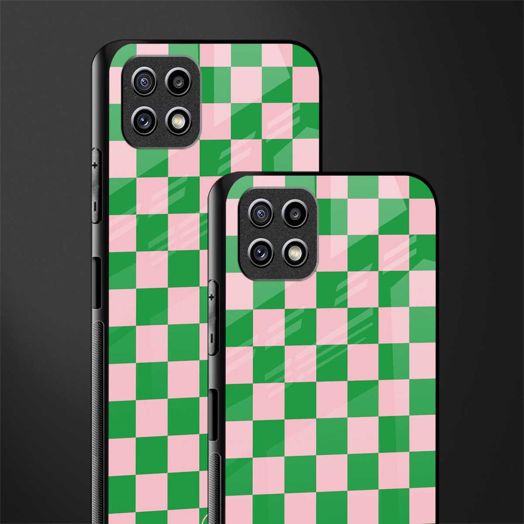 pink & green check pattern back phone cover | glass case for samsung galaxy f42