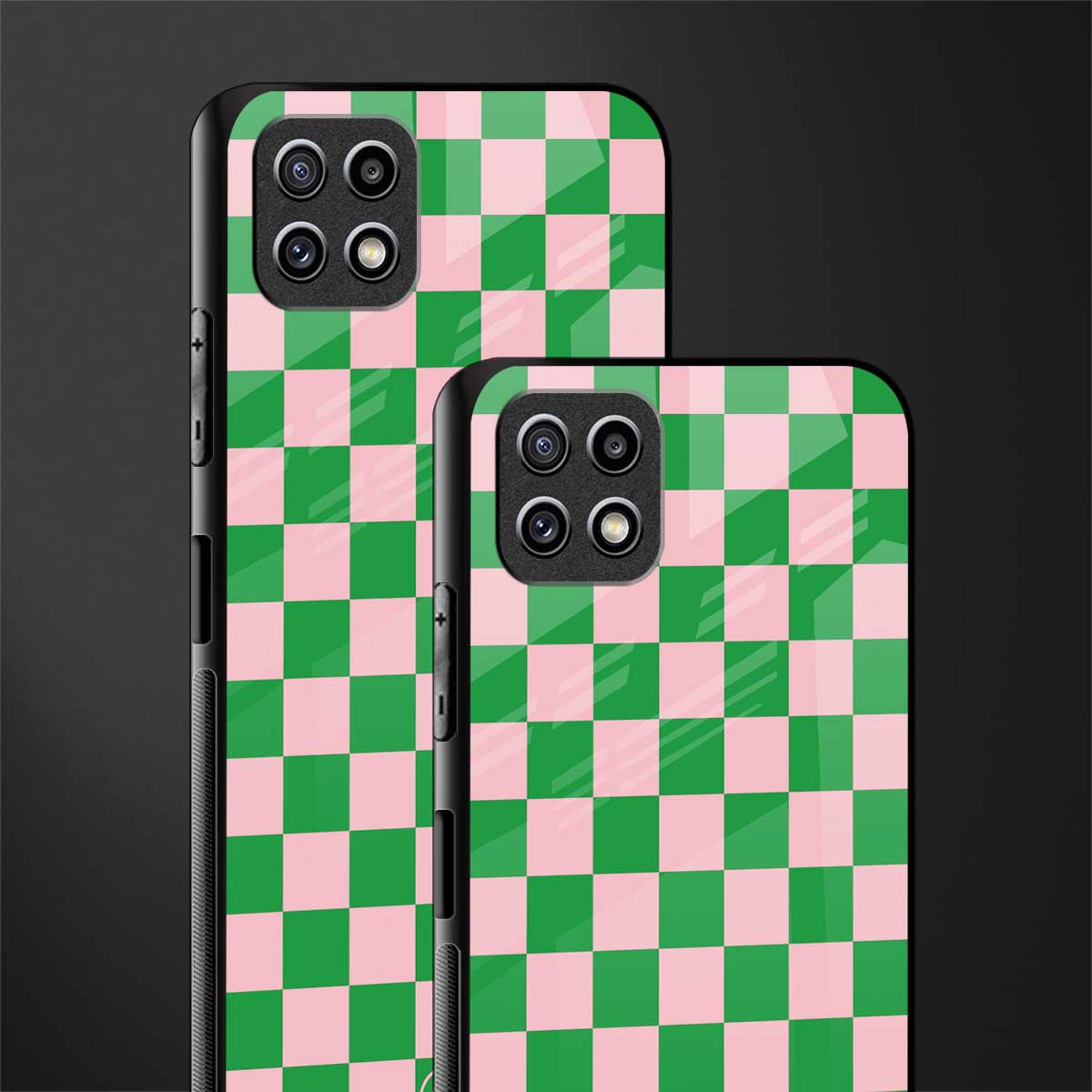 pink & green check pattern back phone cover | glass case for samsung galaxy f42