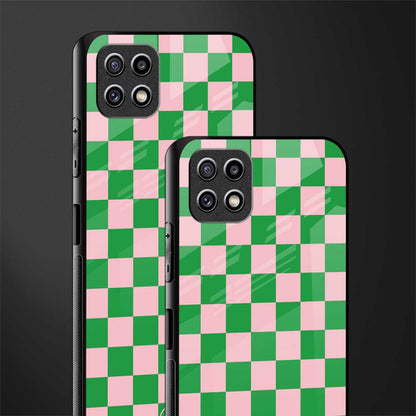 pink & green check pattern back phone cover | glass case for samsung galaxy f42