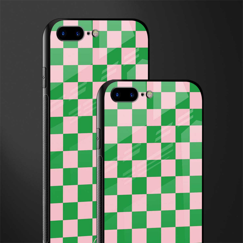pink & green check pattern glass case for iphone 7 plus image-2