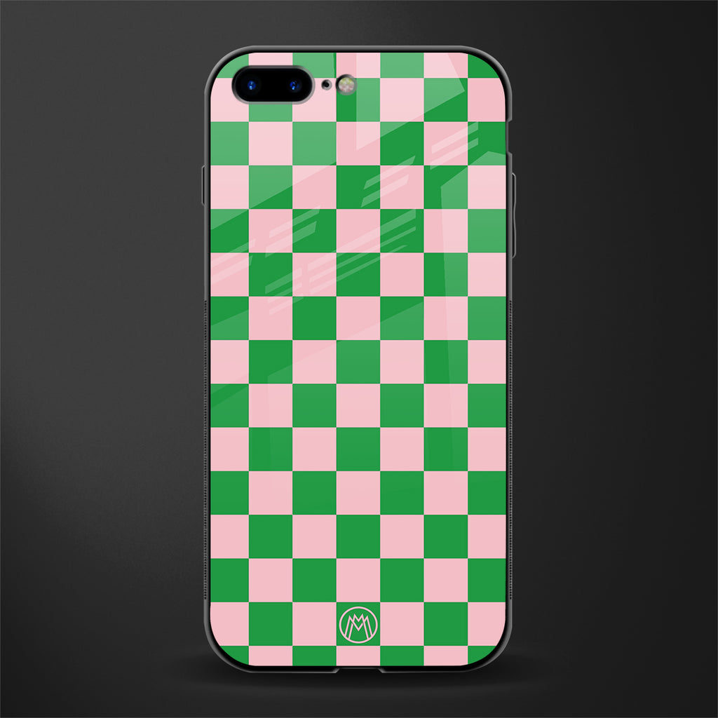 pink & green check pattern glass case for iphone 7 plus image