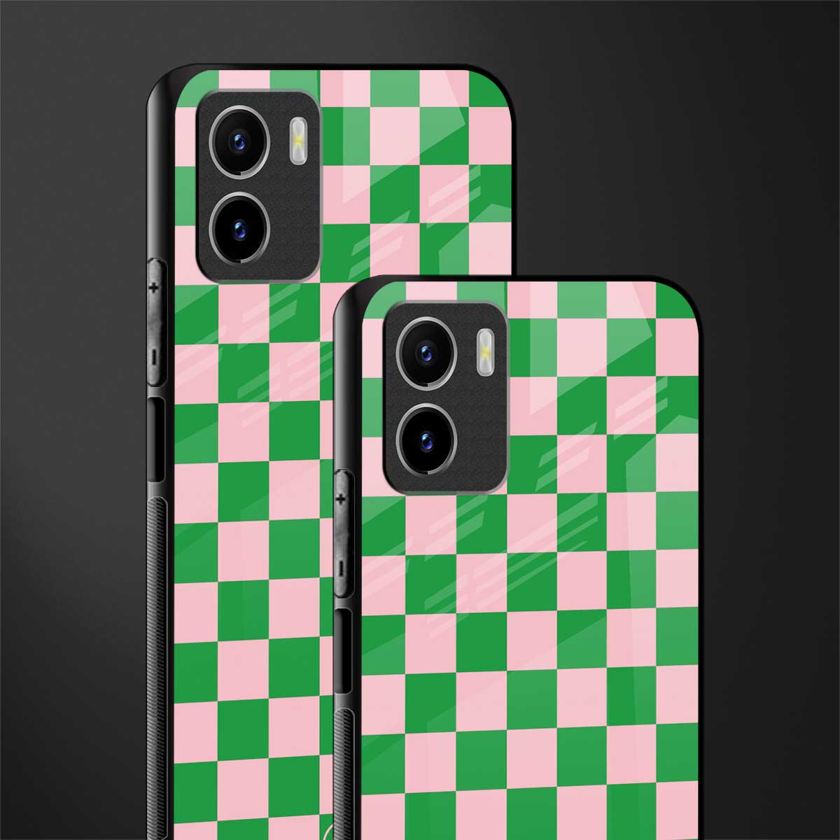 pink & green check pattern back phone cover | glass case for vivo y72