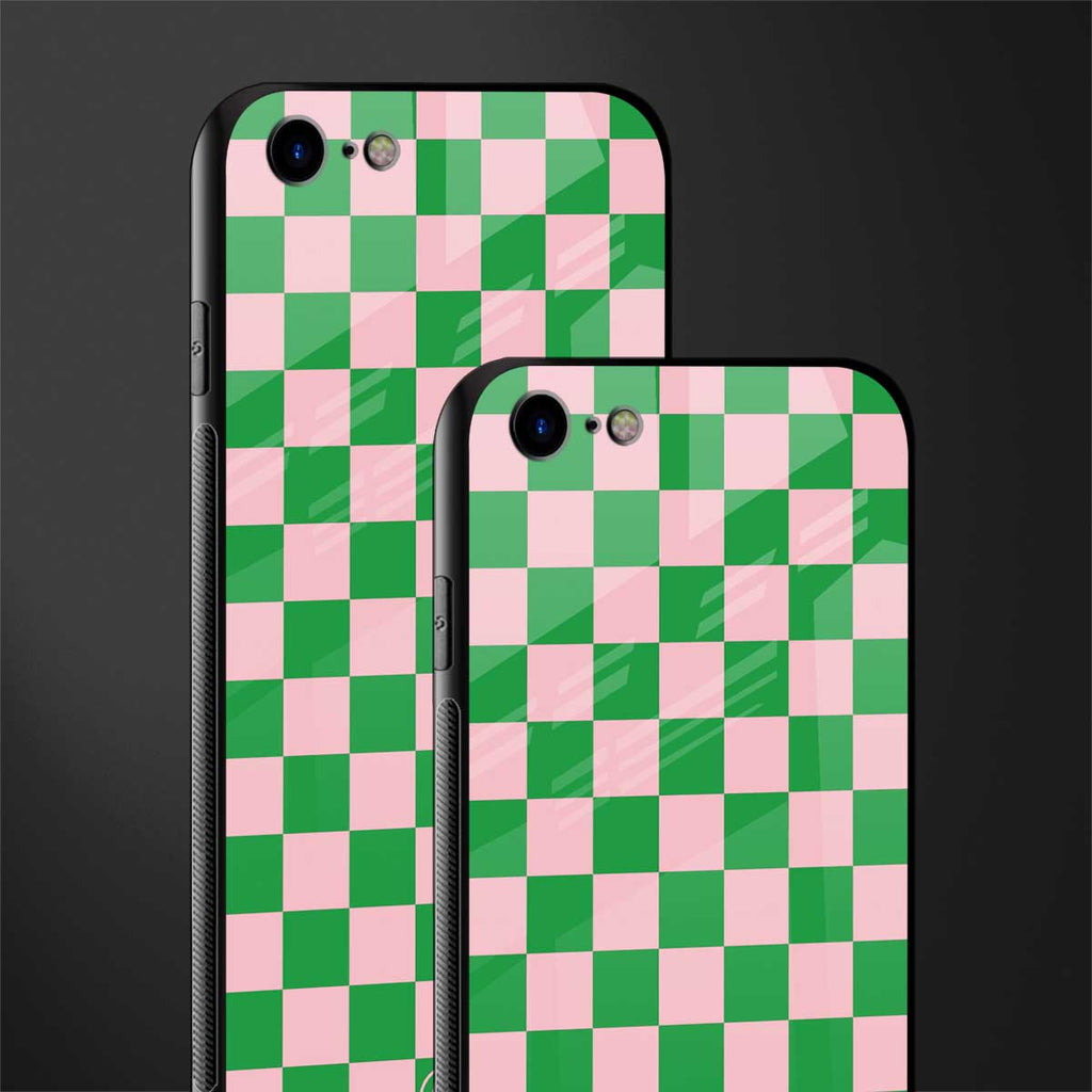 pink & green check pattern glass case for iphone 7 image-2