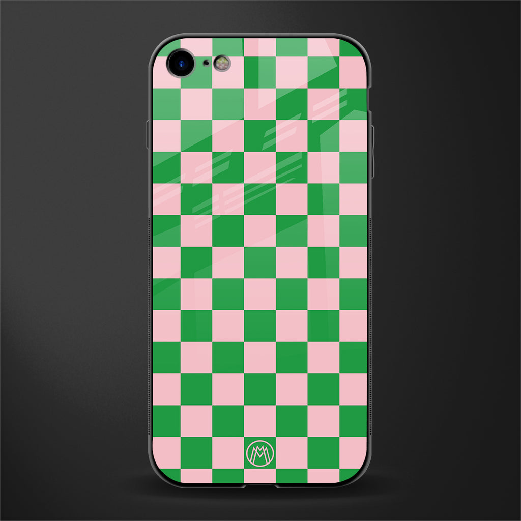pink & green check pattern glass case for iphone se 2020 image