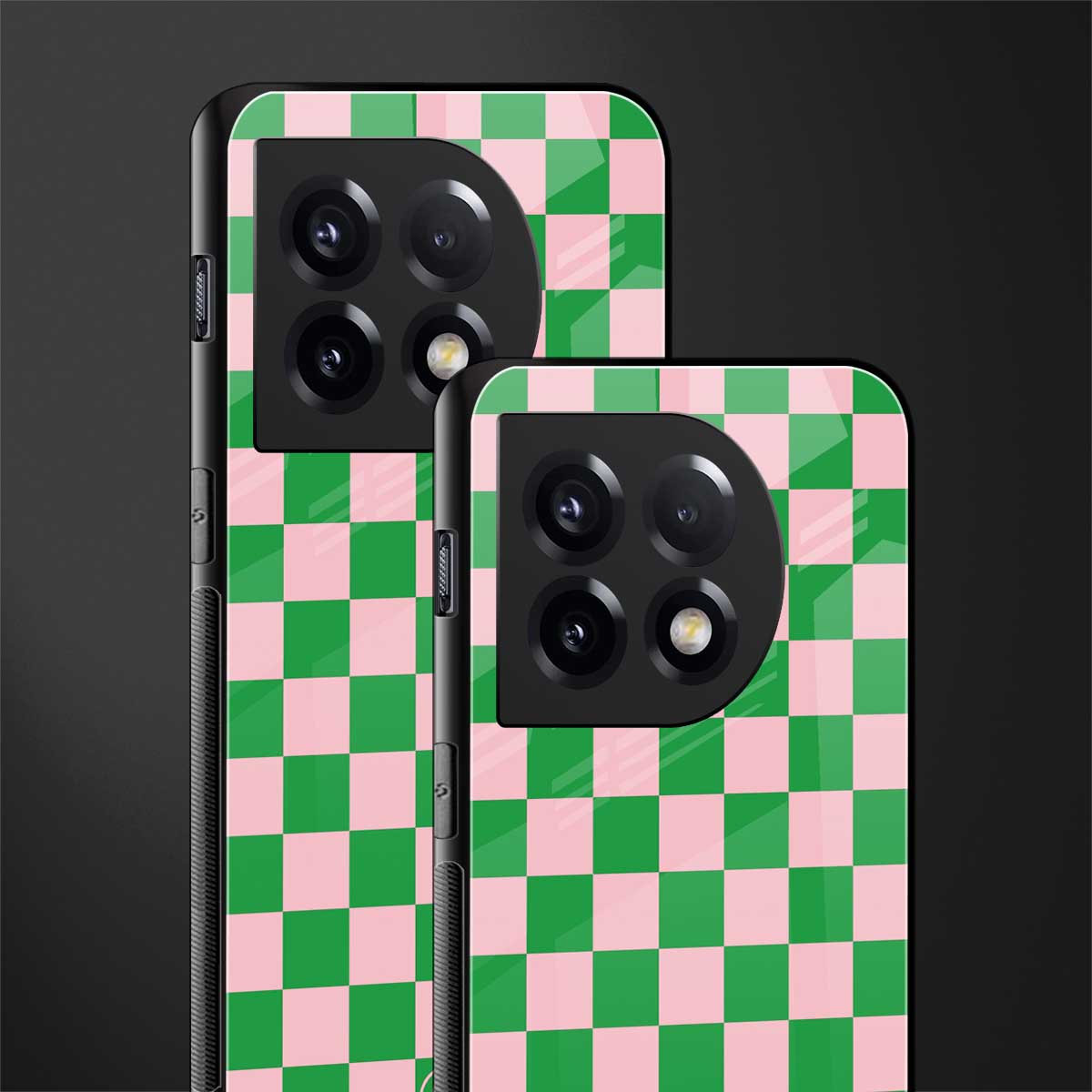 pink & green check pattern back phone cover | glass case for oneplus 11