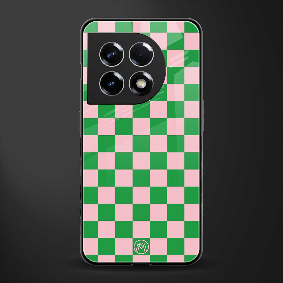 pink & green check pattern back phone cover | glass case for oneplus 11