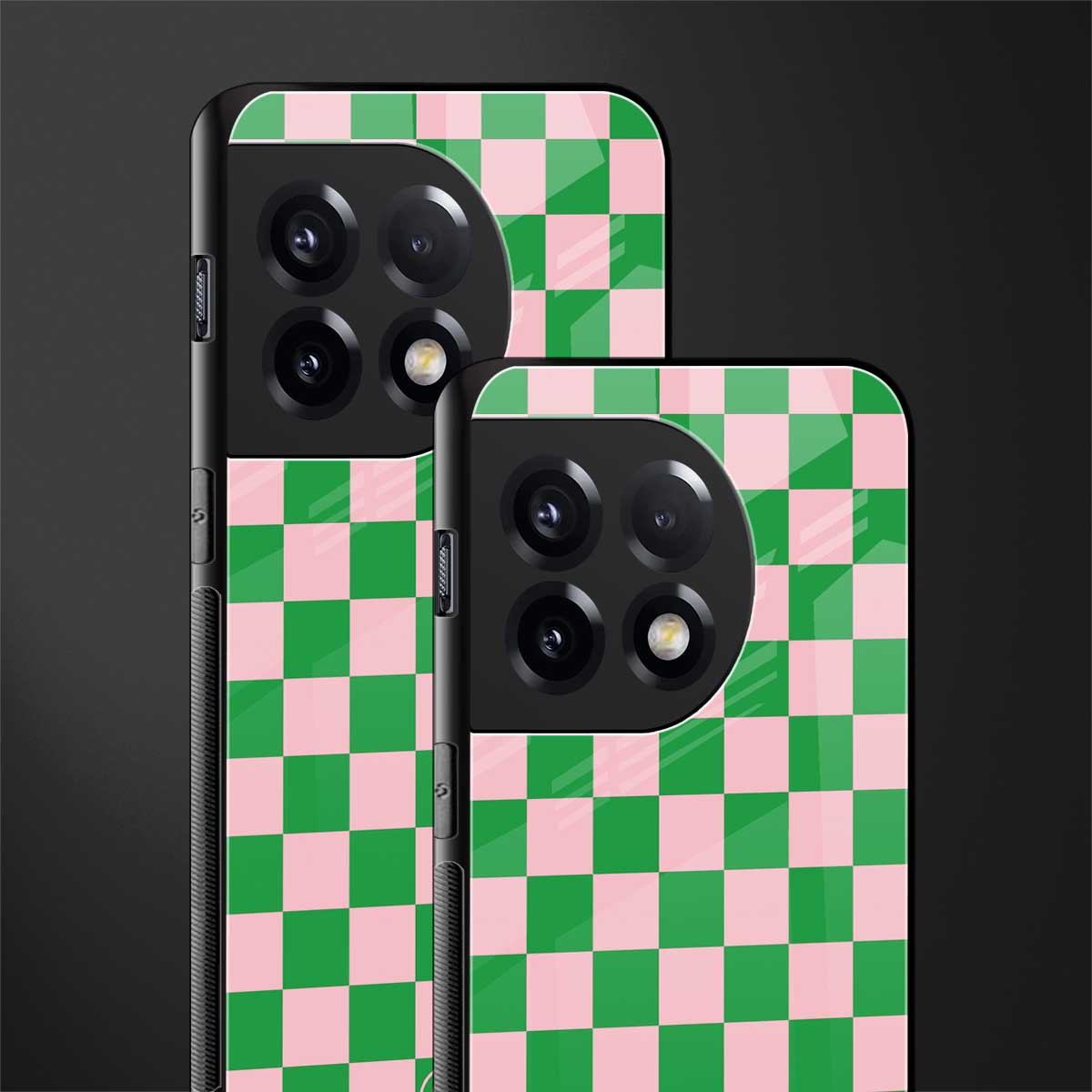 pink & green check pattern back phone cover | glass case for oneplus 11r
