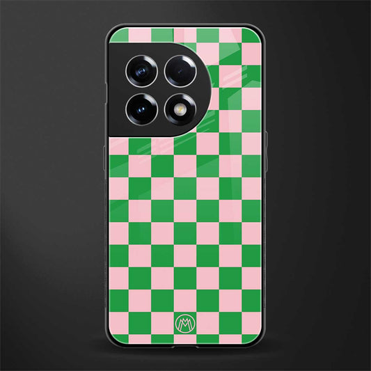pink & green check pattern back phone cover | glass case for oneplus 11r