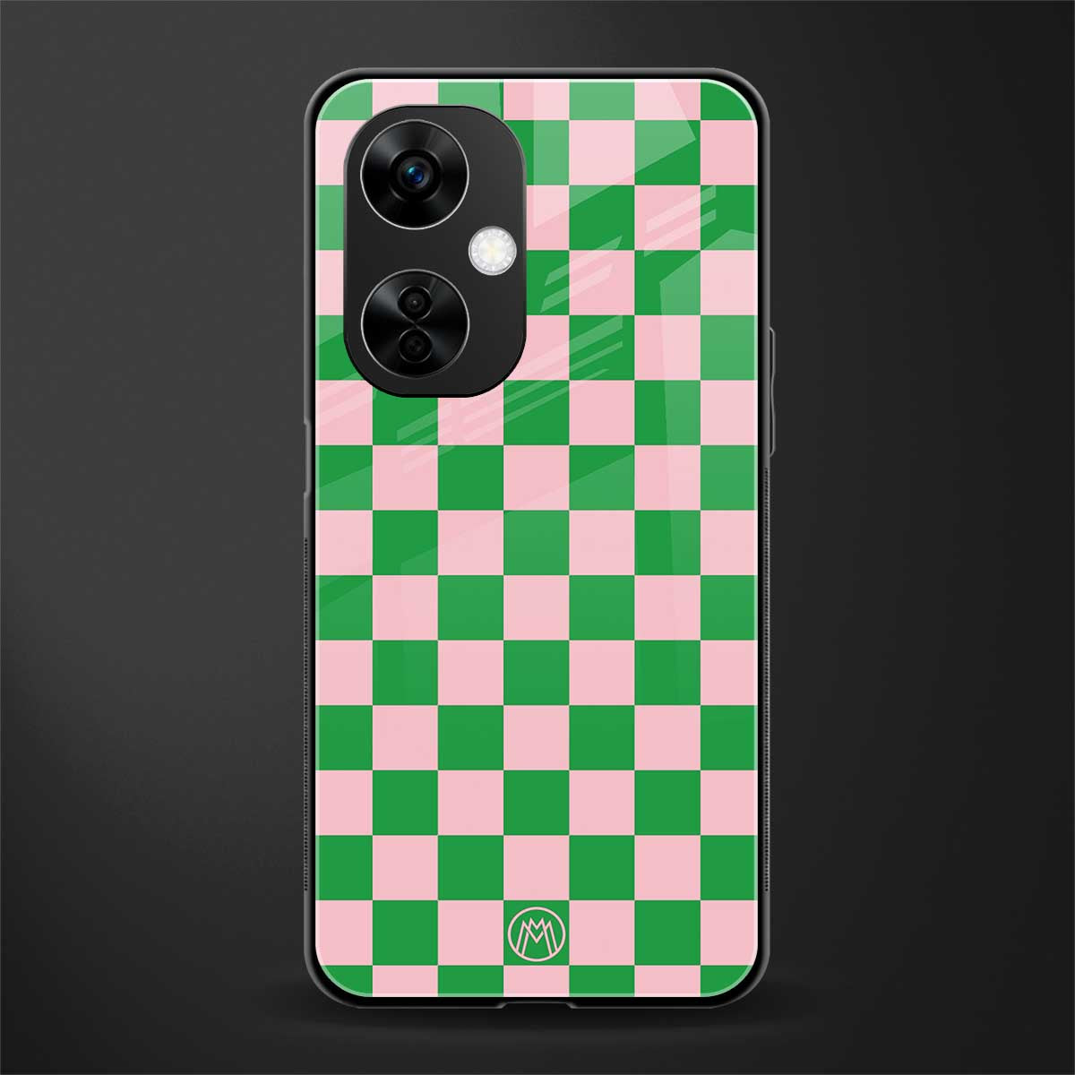 pink & green check pattern back phone cover | glass case for oneplus nord ce 3 lite