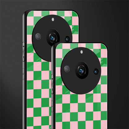 pink & green check pattern back phone cover | glass case for realme 11 pro 5g