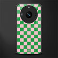 pink & green check pattern back phone cover | glass case for realme 11 pro 5g