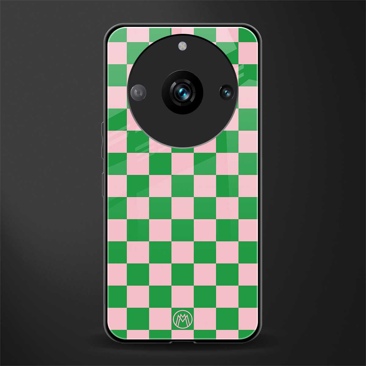 pink & green check pattern back phone cover | glass case for realme 11 pro 5g