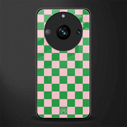 pink & green check pattern back phone cover | glass case for realme 11 pro 5g