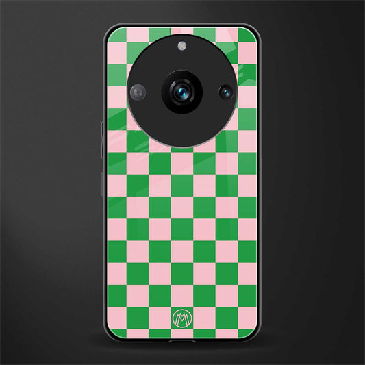 pink & green check pattern back phone cover | glass case for realme 11 pro 5g