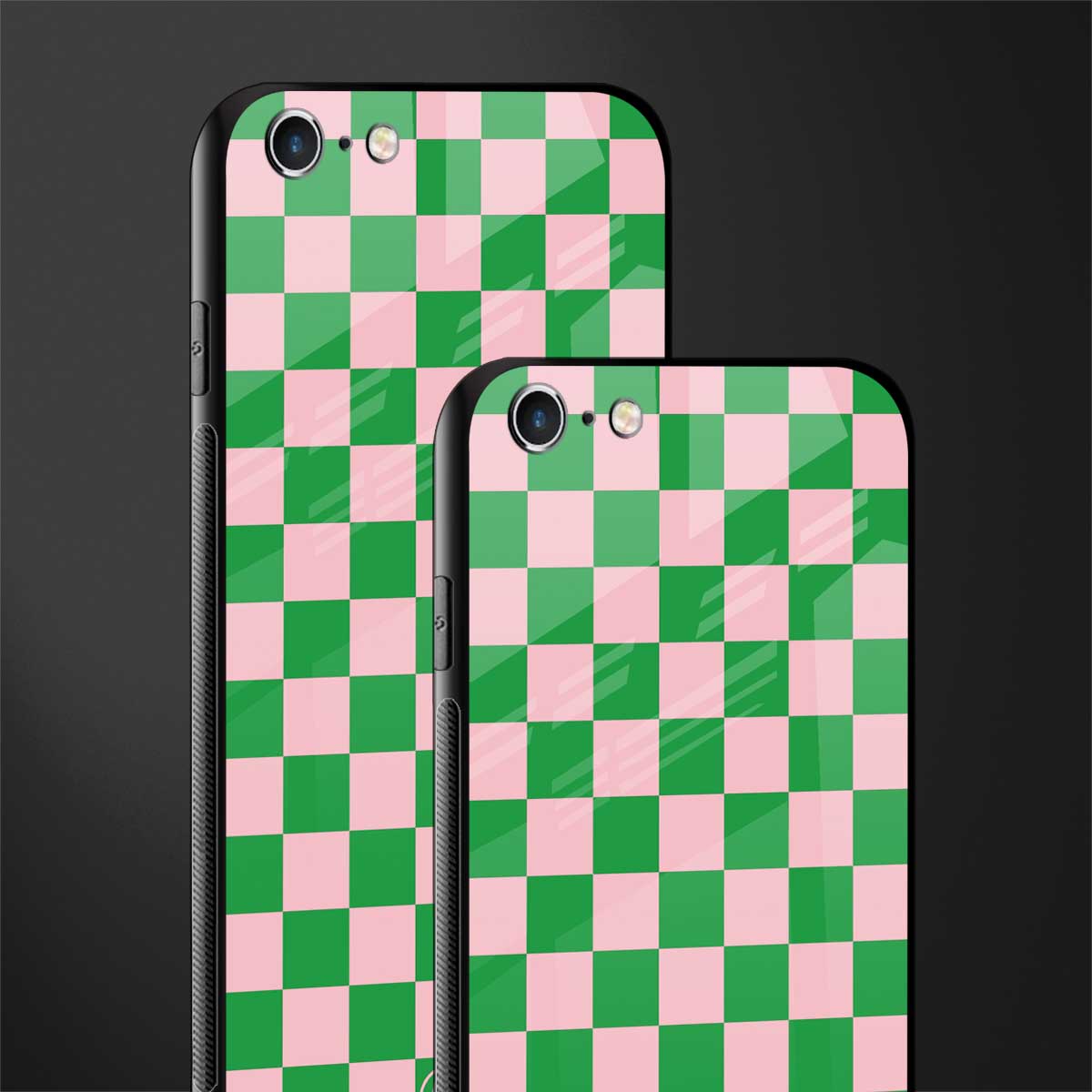 pink & green check pattern glass case for iphone 6s image-2