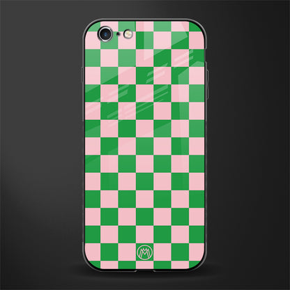 pink & green check pattern glass case for iphone 6 plus image