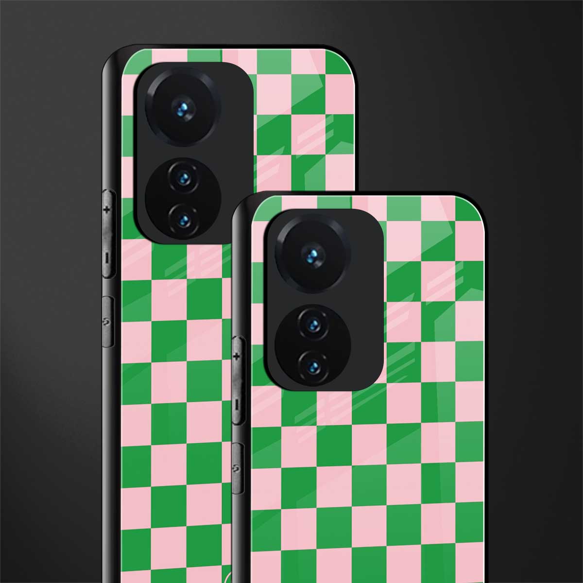 pink & green check pattern back phone cover | glass case for vivo t1 44w 4g