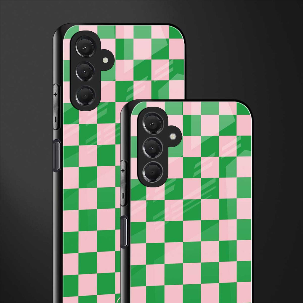pink & green check pattern back phone cover | glass case for samsun galaxy a24 4g