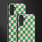 pink & green check pattern back phone cover | glass case for samsun galaxy a24 4g