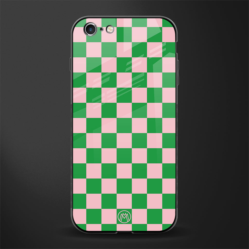 pink & green check pattern glass case for iphone 6s image