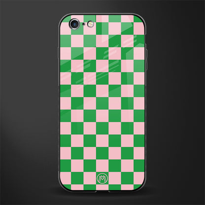 pink & green check pattern glass case for iphone 6 image