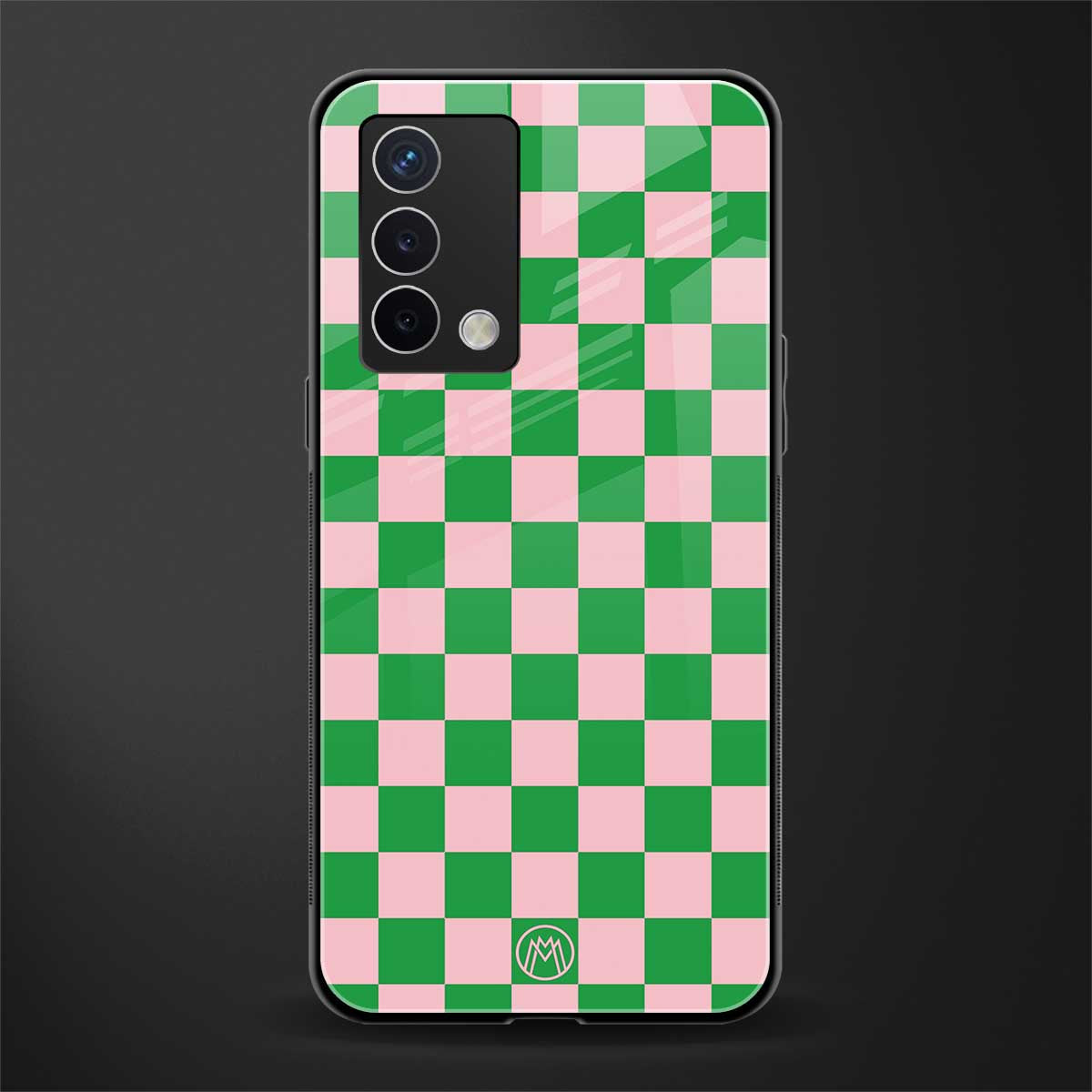 pink & green check pattern back phone cover | glass case for oppo a74 4g
