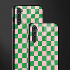 pink & green check pattern glass case for oneplus nord ac2001 image-2