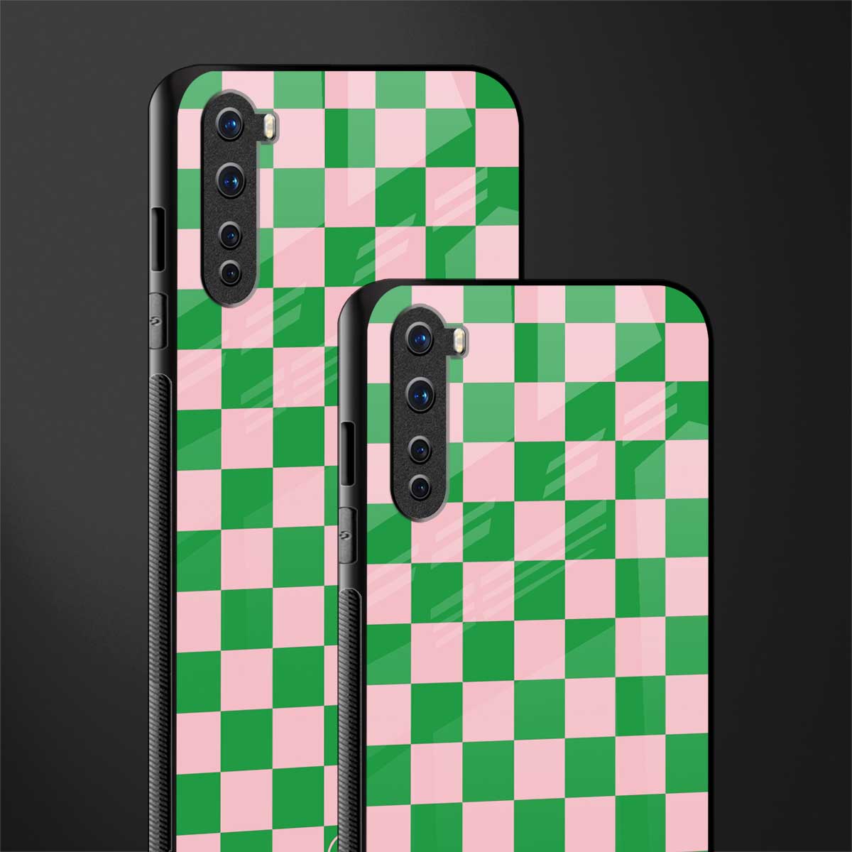 pink & green check pattern glass case for oneplus nord ac2001 image-2