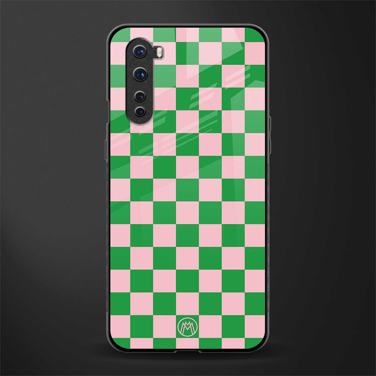 pink & green check pattern glass case for oneplus nord ac2001 image