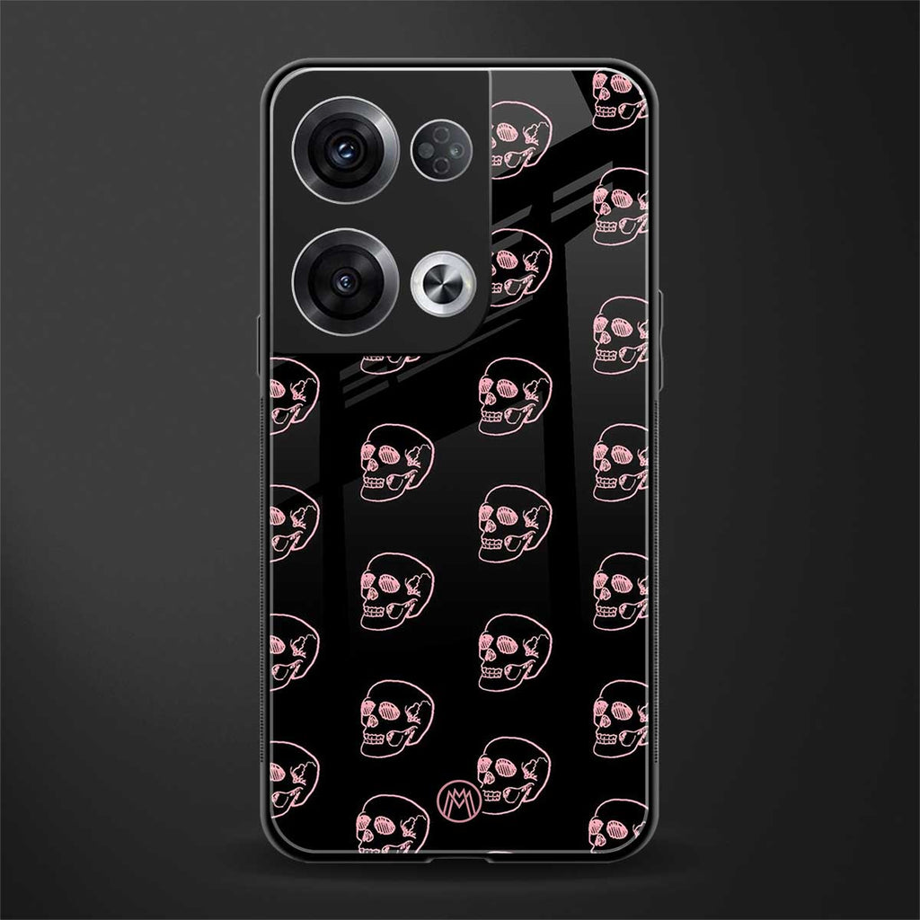 pink skull pattern back phone cover | glass case for oppo reno 8