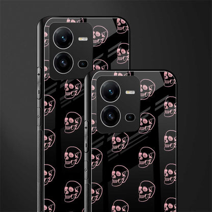 pink skull pattern back phone cover | glass case for vivo v25-5g