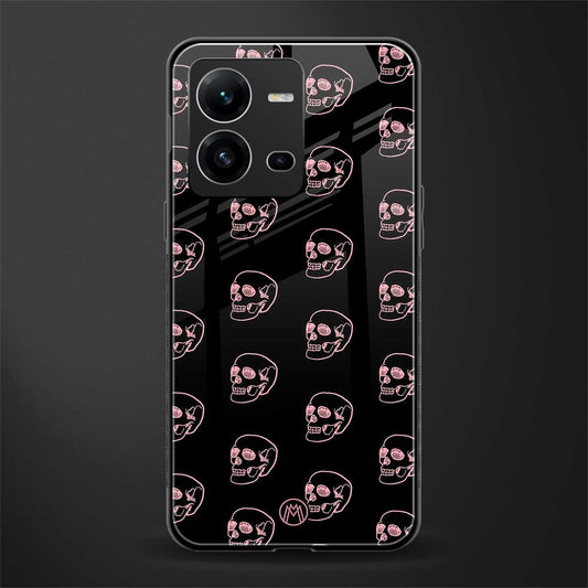 pink skull pattern back phone cover | glass case for vivo v25-5g