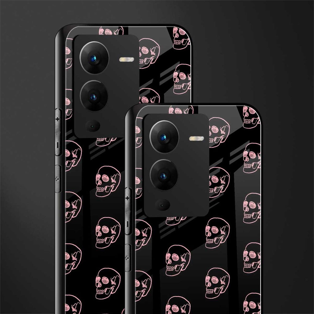 pink skull pattern back phone cover | glass case for vivo v25 pro 5g