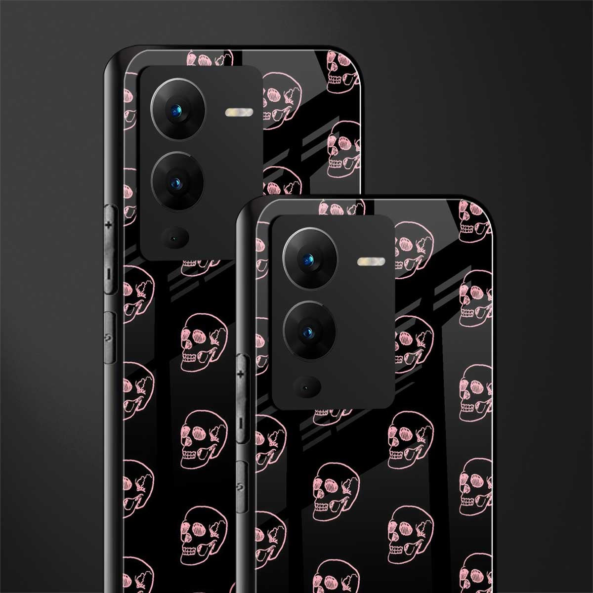 pink skull pattern back phone cover | glass case for vivo v25 pro 5g