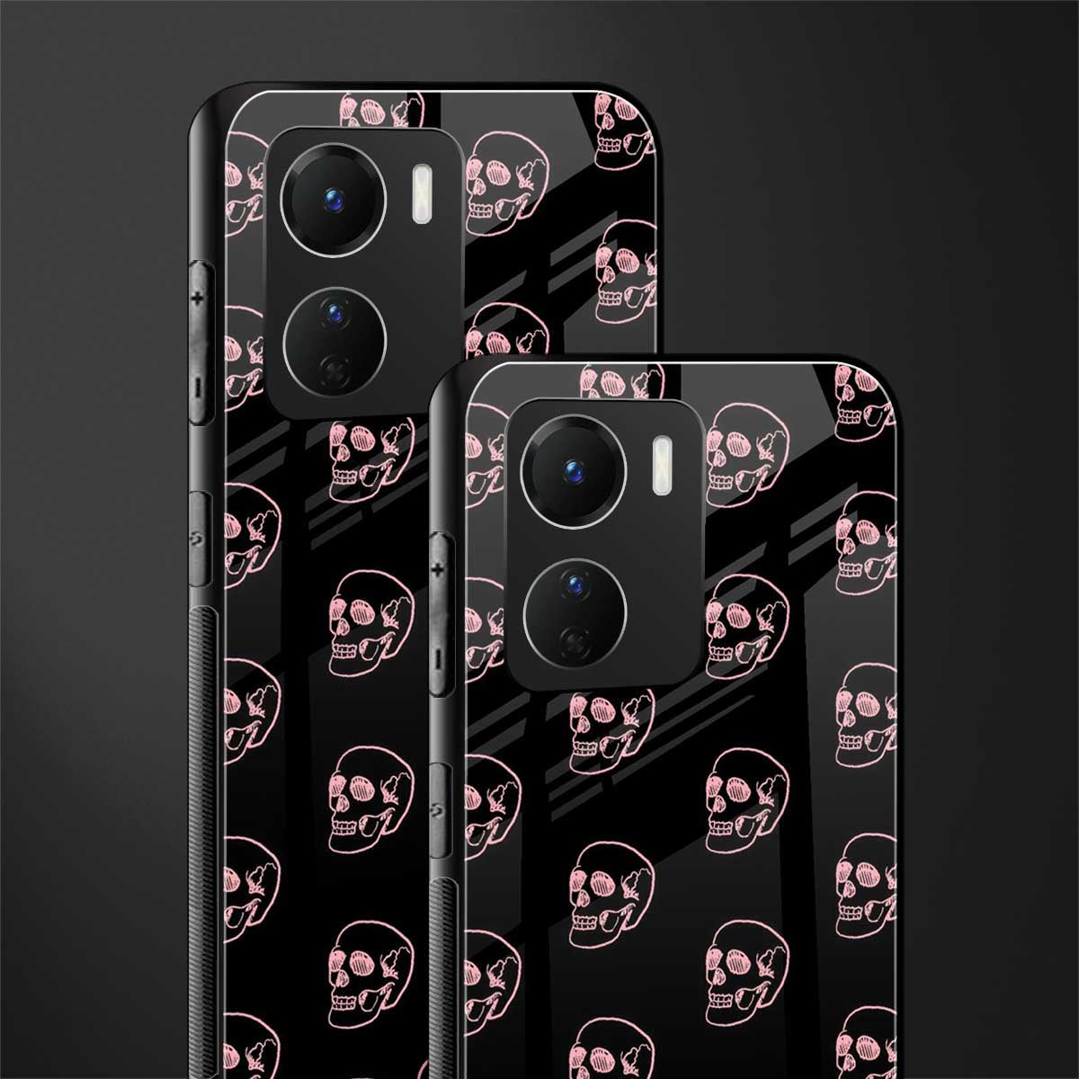 pink skull pattern back phone cover | glass case for vivo y16