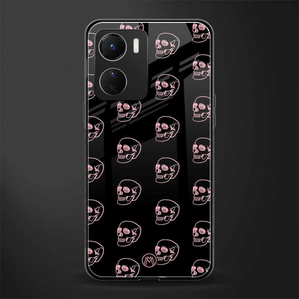 pink skull pattern back phone cover | glass case for vivo y16