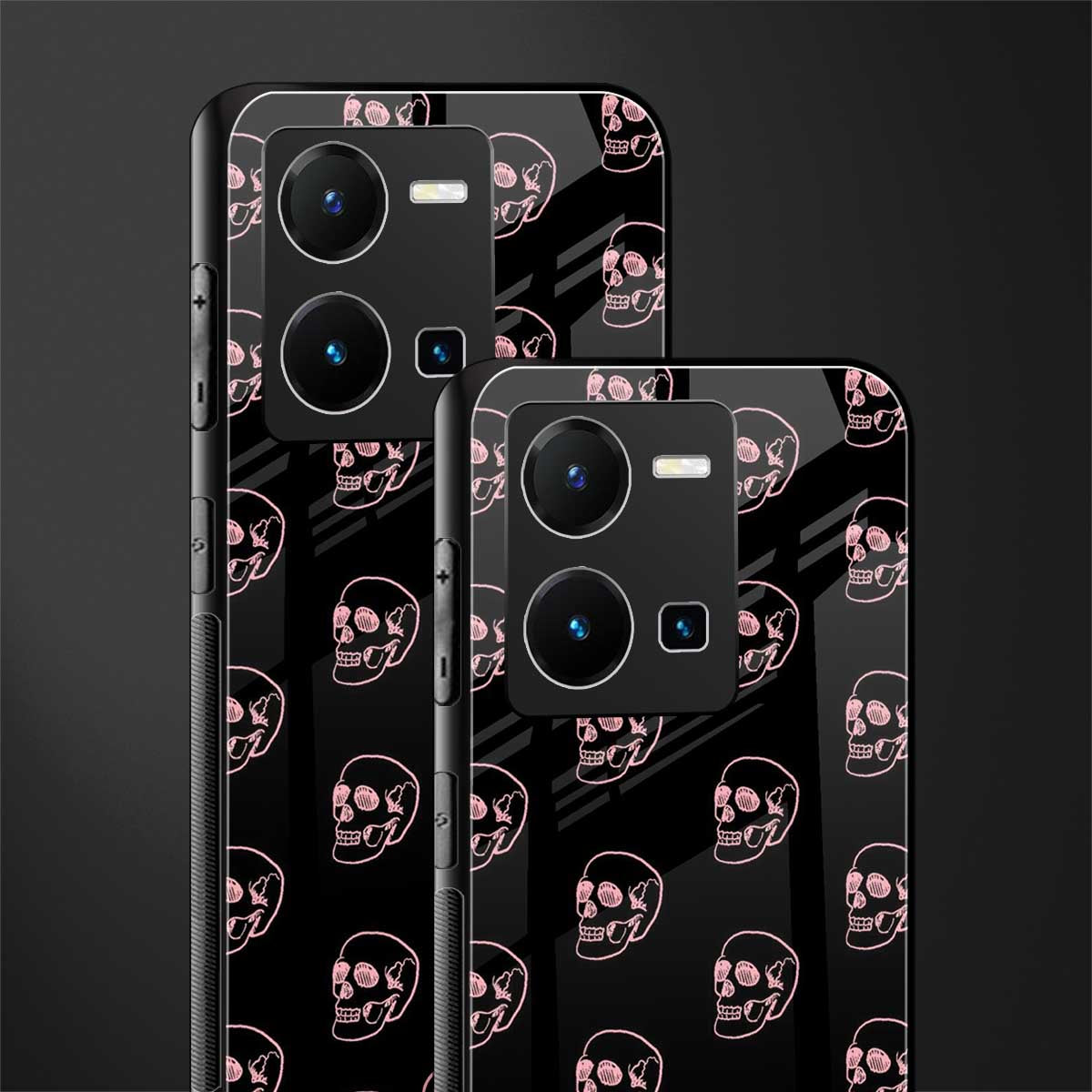 pink skull pattern back phone cover | glass case for vivo y35 4g