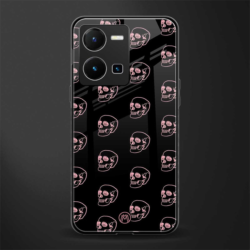 pink skull pattern back phone cover | glass case for vivo y35 4g