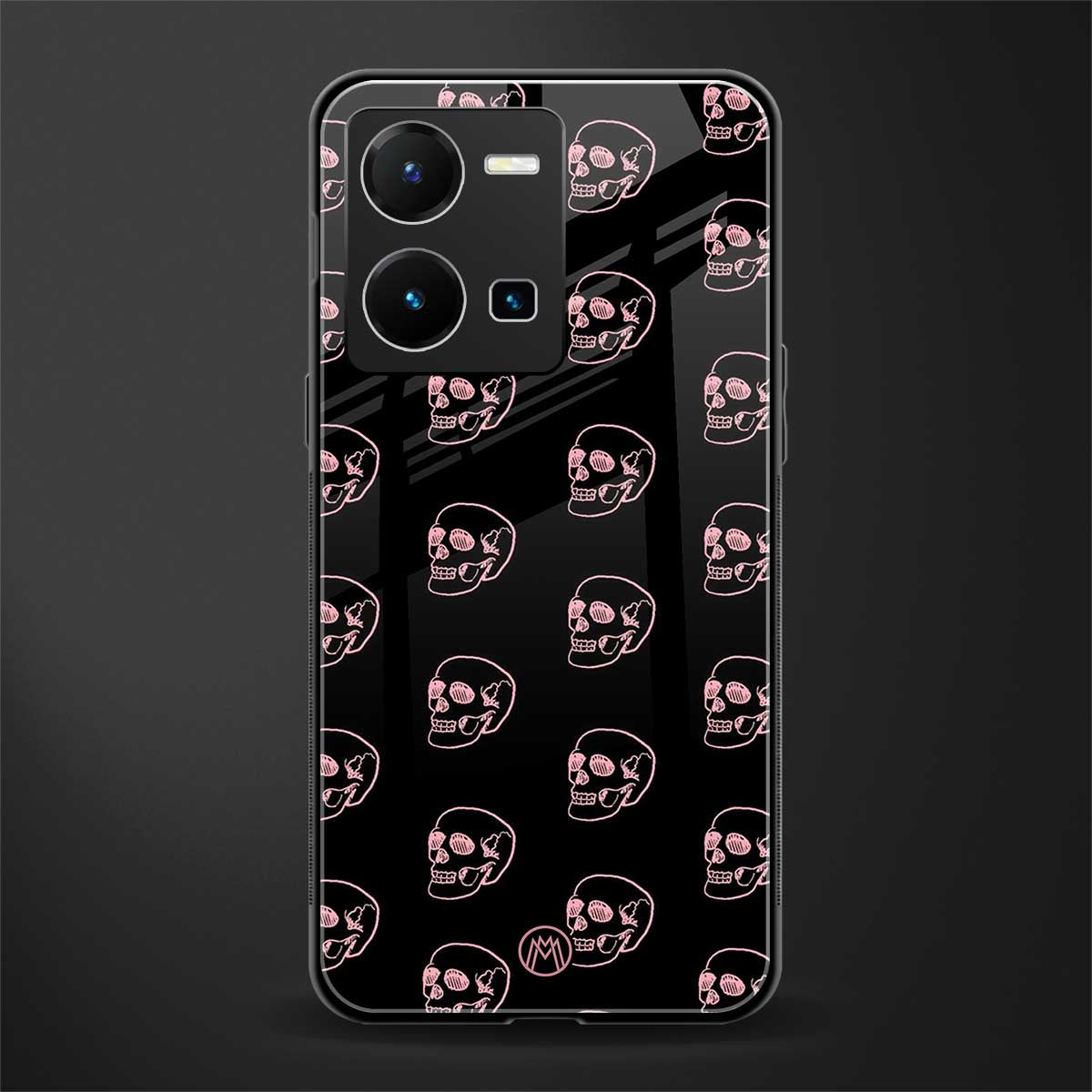 pink skull pattern back phone cover | glass case for vivo y35 4g