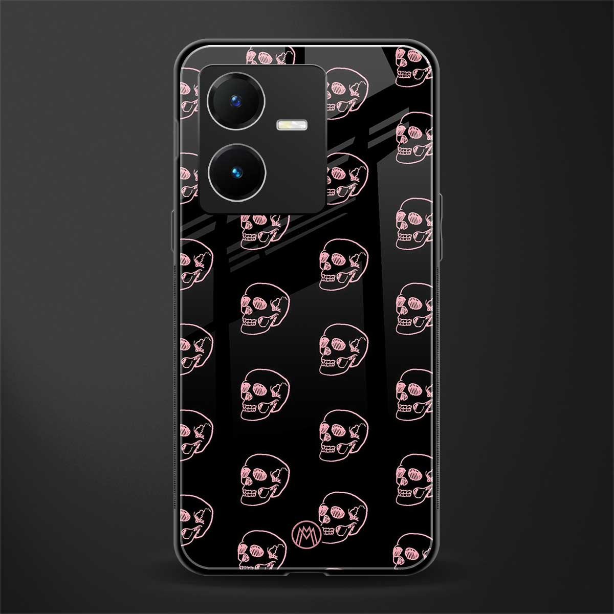 pink skull pattern back phone cover | glass case for vivo y22