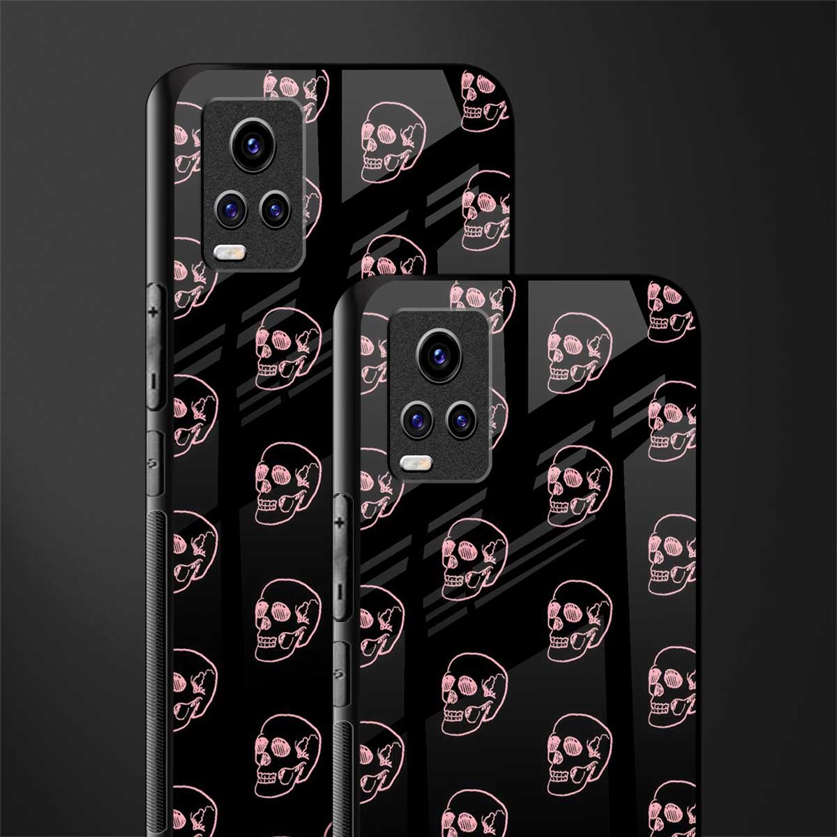 pink skull pattern back phone cover | glass case for vivo v21e 4g