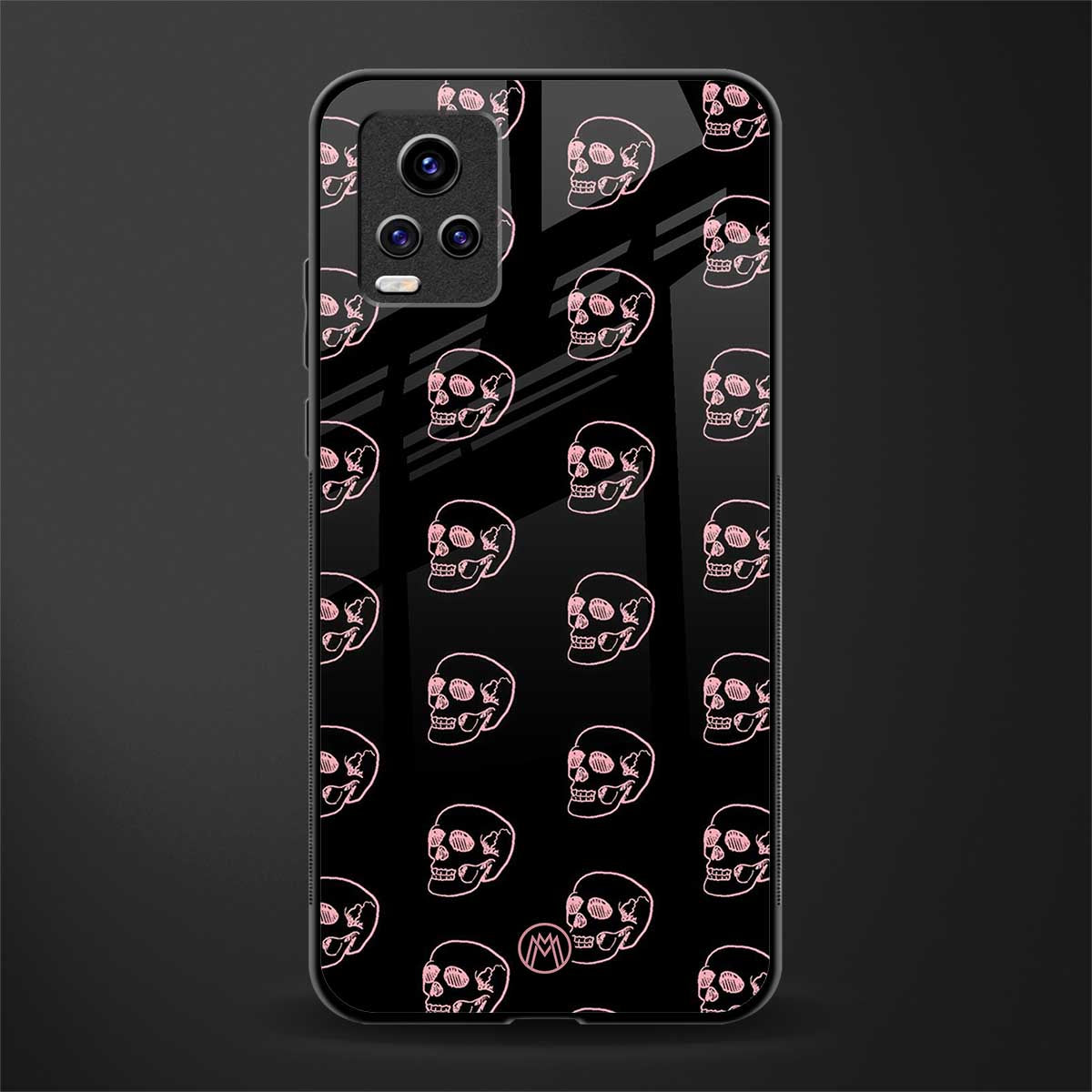 pink skull pattern back phone cover | glass case for vivo v21e 4g