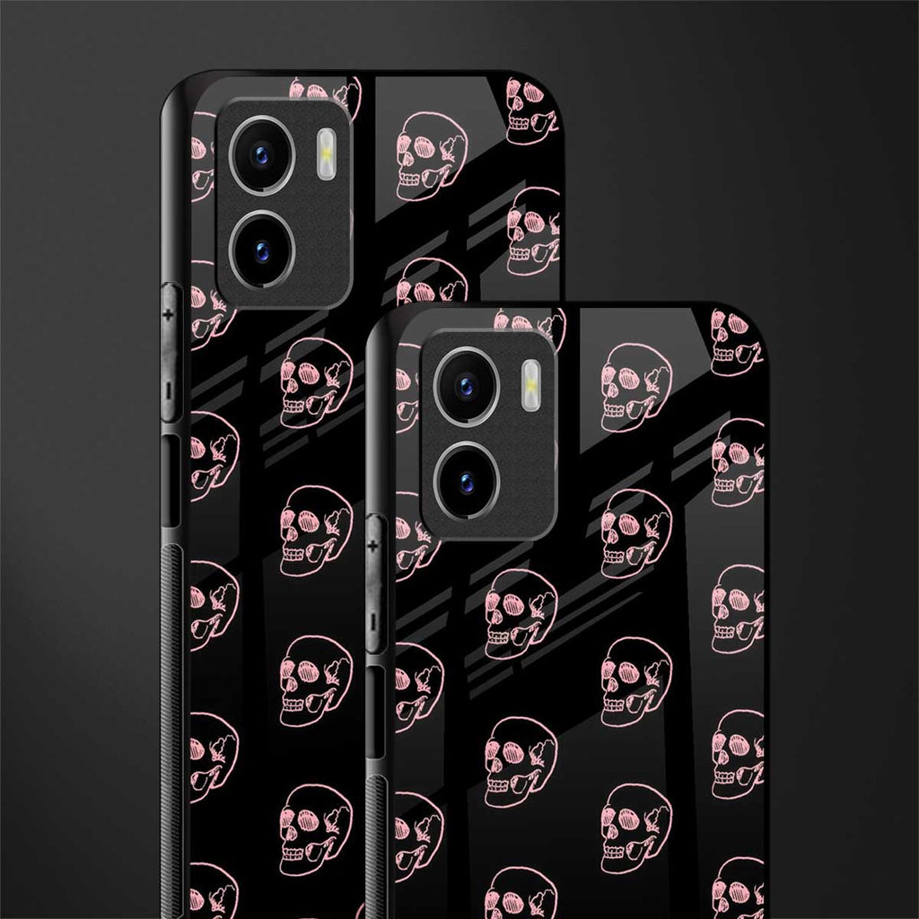 pink skull pattern back phone cover | glass case for vivo y72