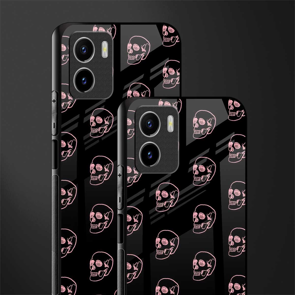 pink skull pattern back phone cover | glass case for vivo y72