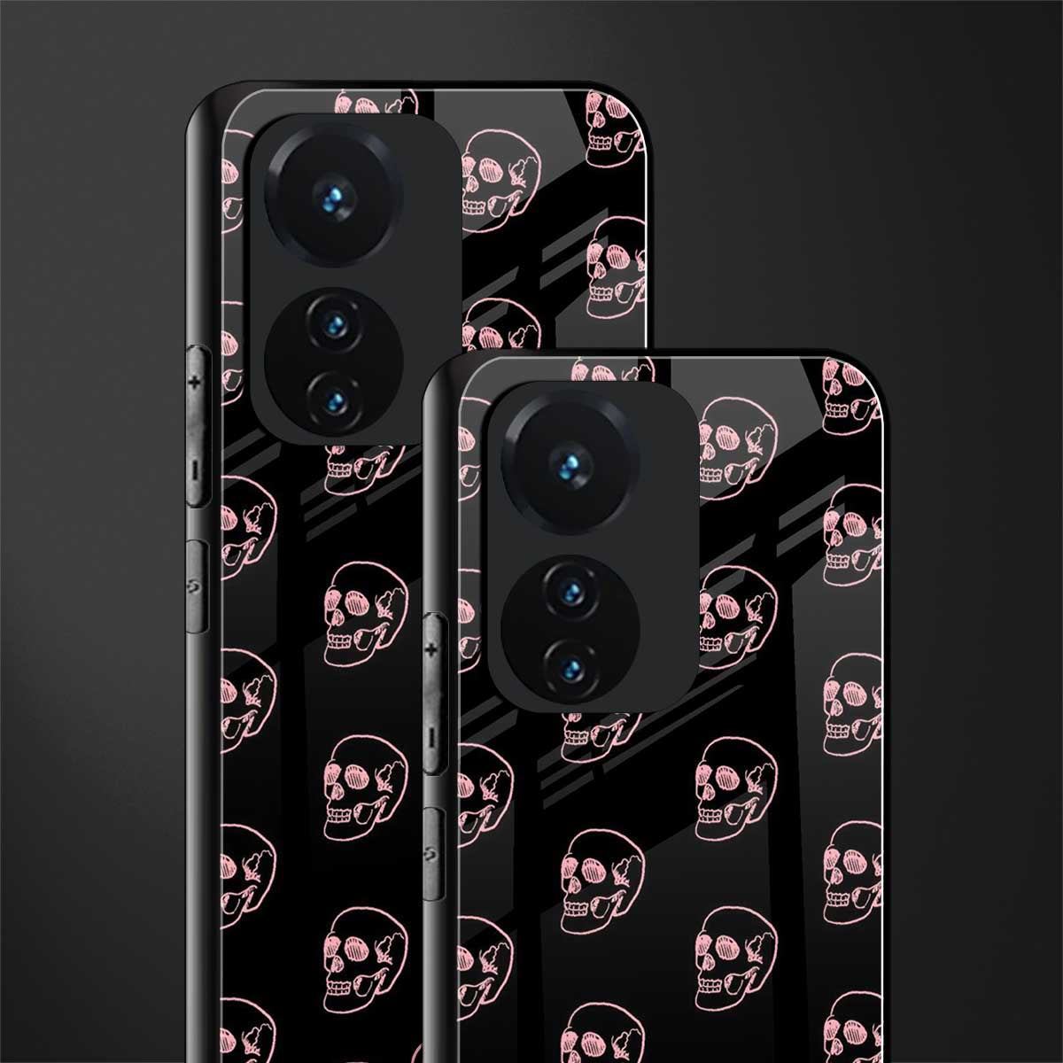 pink skull pattern back phone cover | glass case for vivo t1 44w 4g