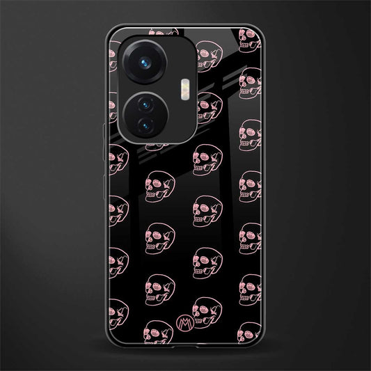 pink skull pattern back phone cover | glass case for vivo t1 44w 4g