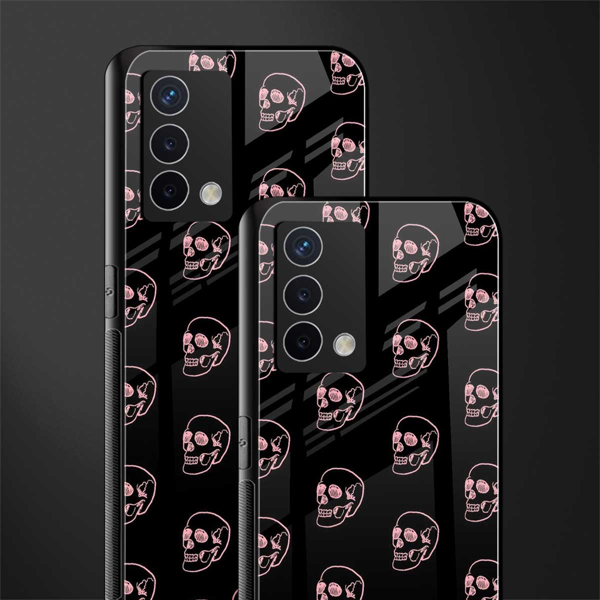 pink skull pattern back phone cover | glass case for oppo a74 4g