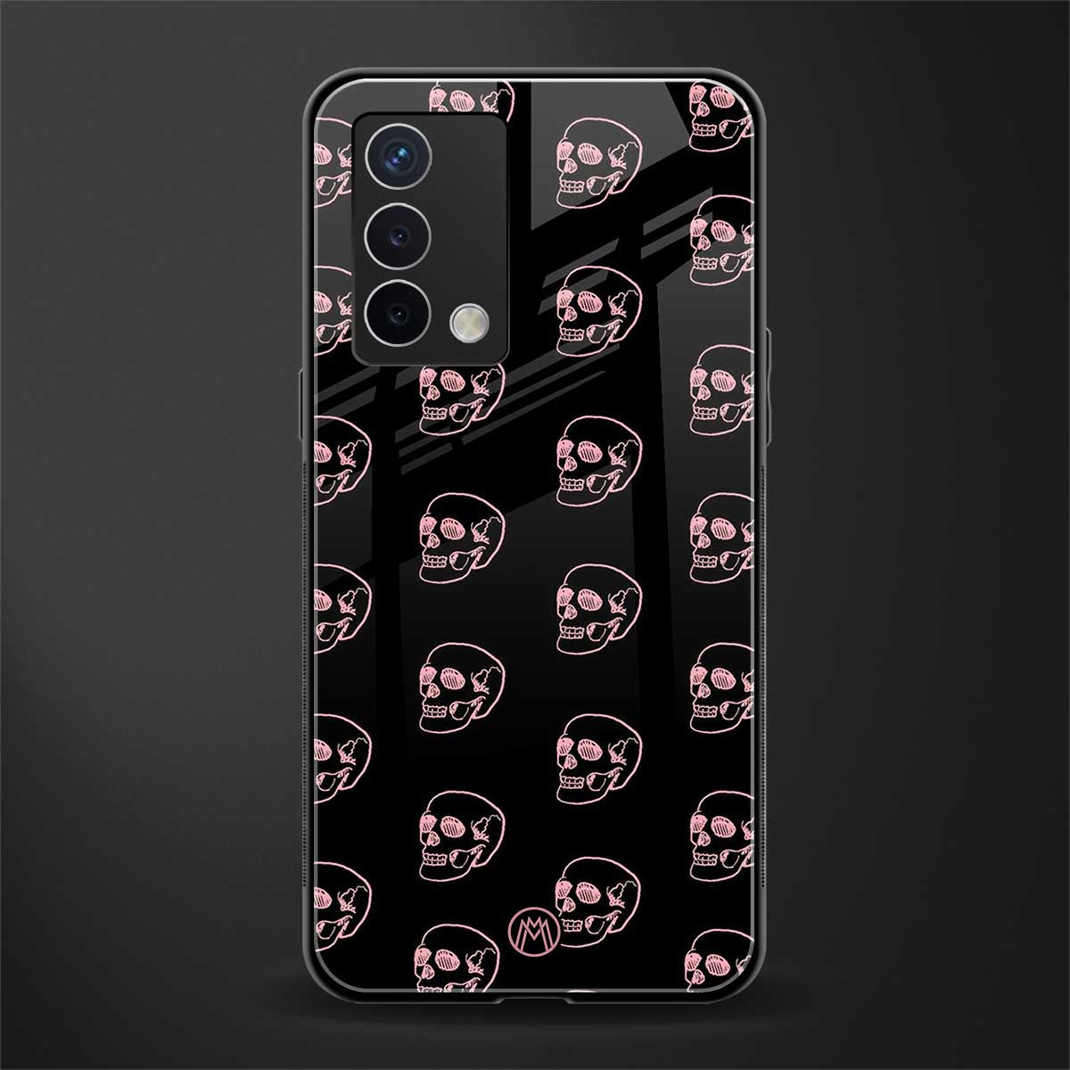 pink skull pattern back phone cover | glass case for oppo a74 4g
