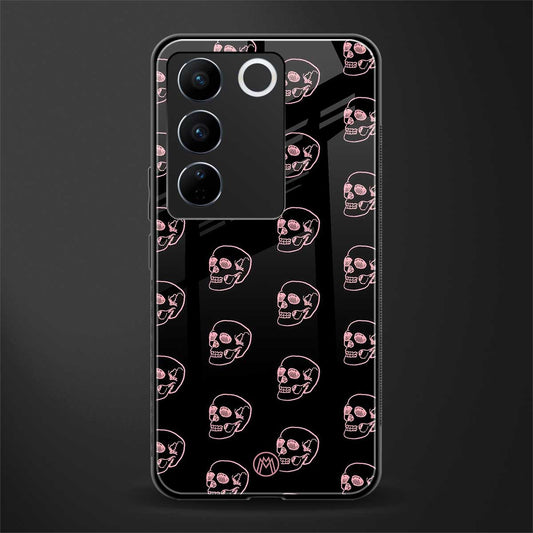 pink skull pattern back phone cover | glass case for vivo v27 pro 5g